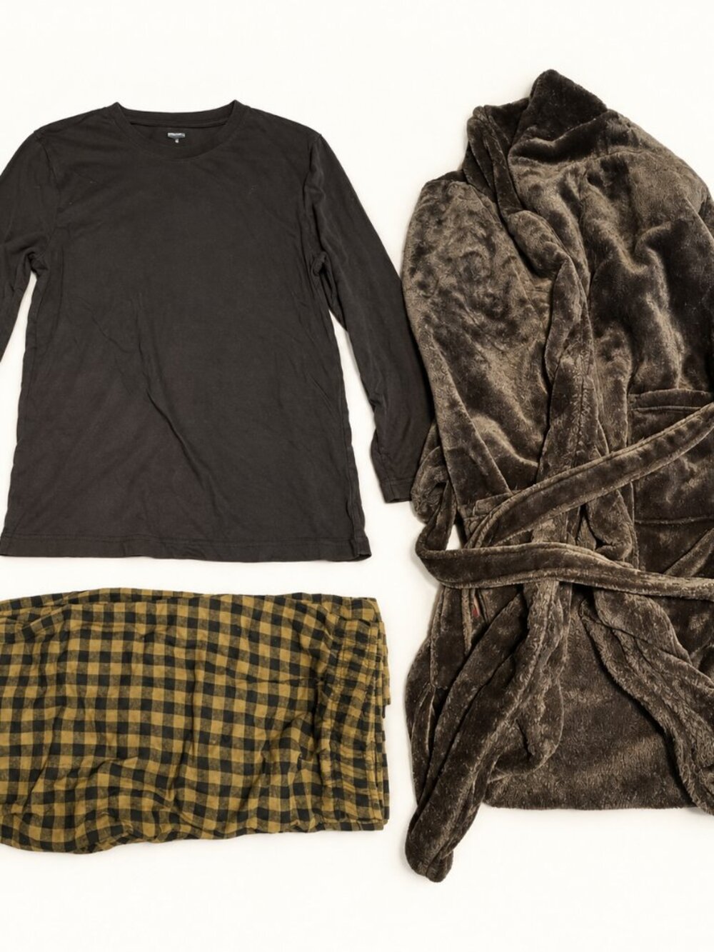 Sonoma Men's Brown Pajama Set Small & Plush Robe S/M 3-Piece Bundle